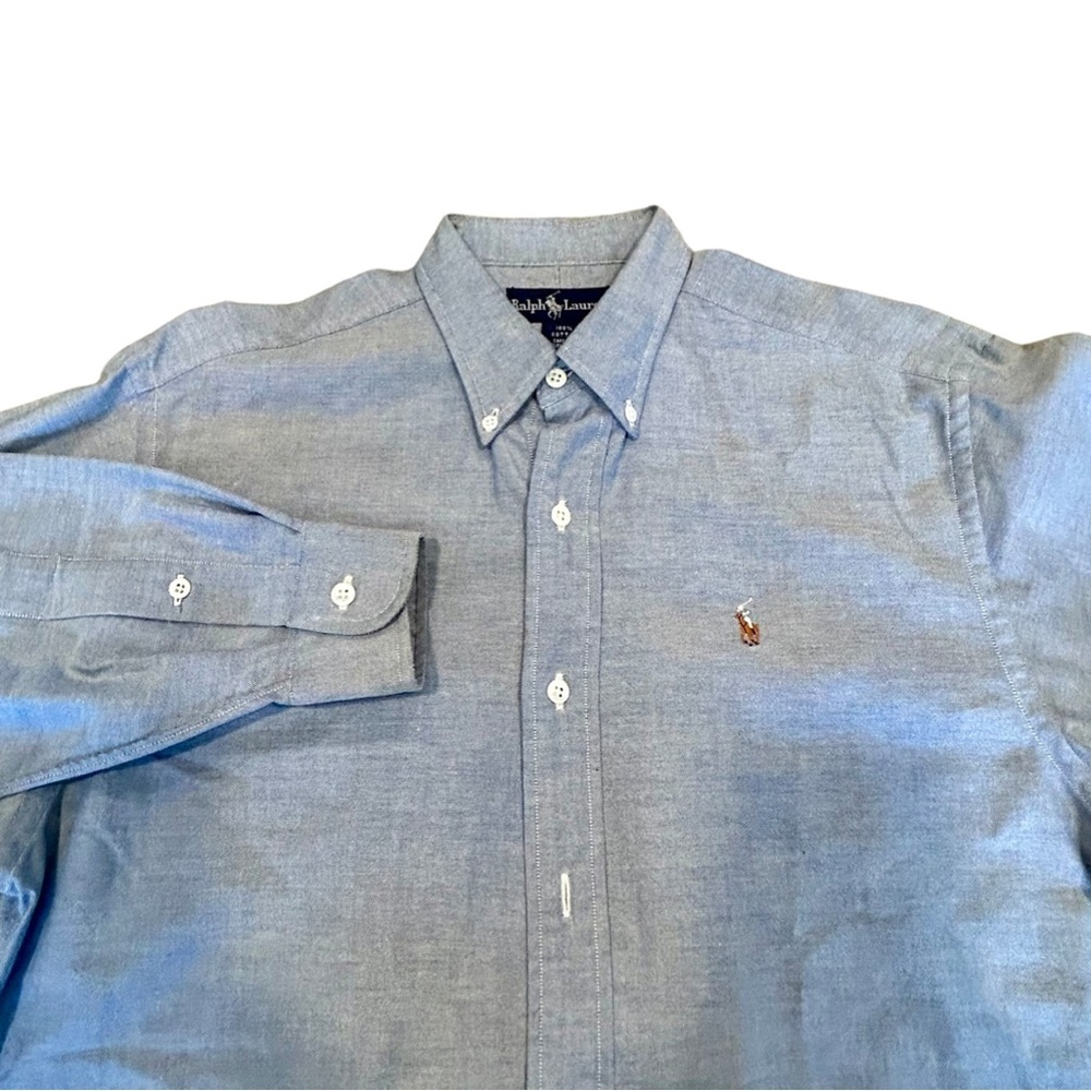 Ralph Lauren Shirt Boys Blue Button-Up Shirt Long Sleeve Size 10 Pony Horse‎